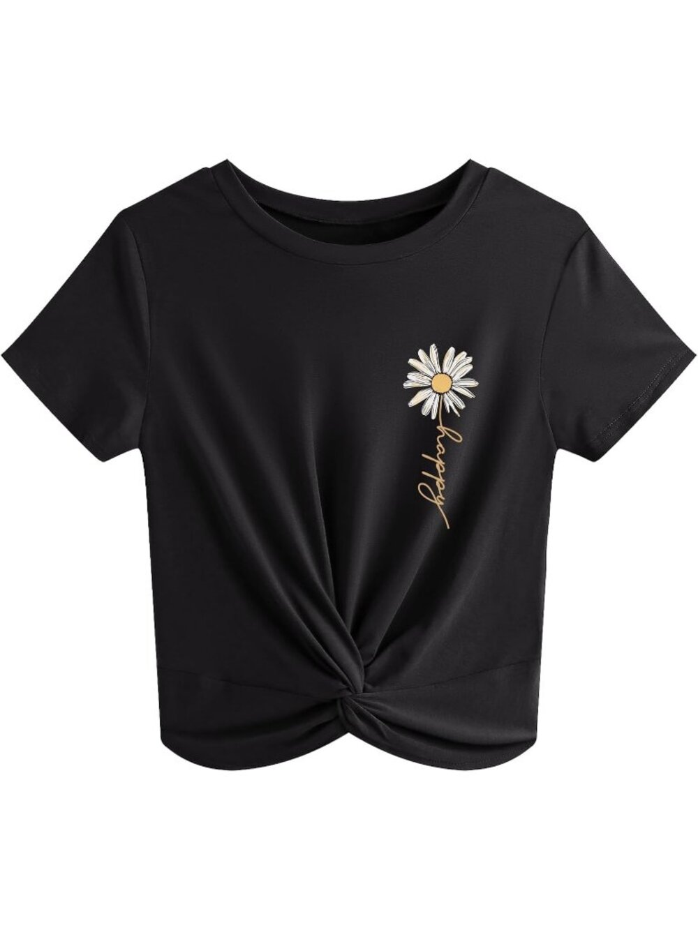 Women's T Shirt Black Summer Causal Short Sleeves Blouse Round Neck Crop Tops